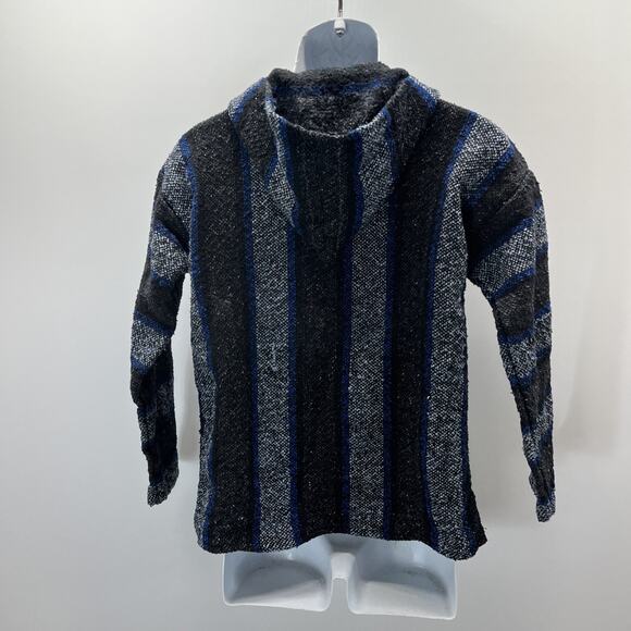Earthbound Trading Co. Blue Black White Striped Drug Rug Hoodie Size S - Picture 4 of 6